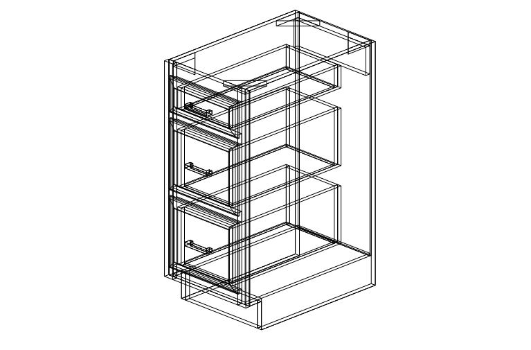 Shaker Black Drawer Base Three Drawers-15"W x 34 1/2"H x 24"D