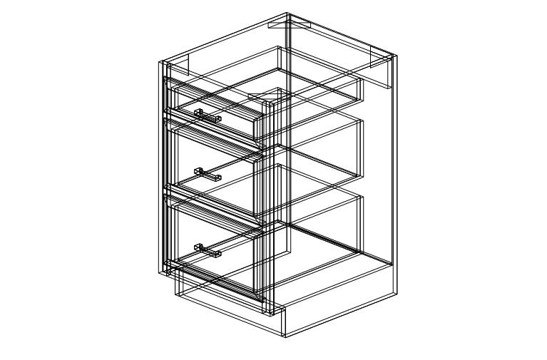 Shaker Grey Drawer Base Three Drawers-21"W x 34 1/2"H x 24"D
