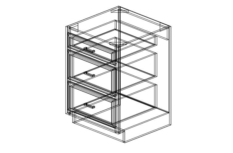 Shaker Brown Drawer Base Three Drawers-24"W x 34 1/2"H x 24"D
